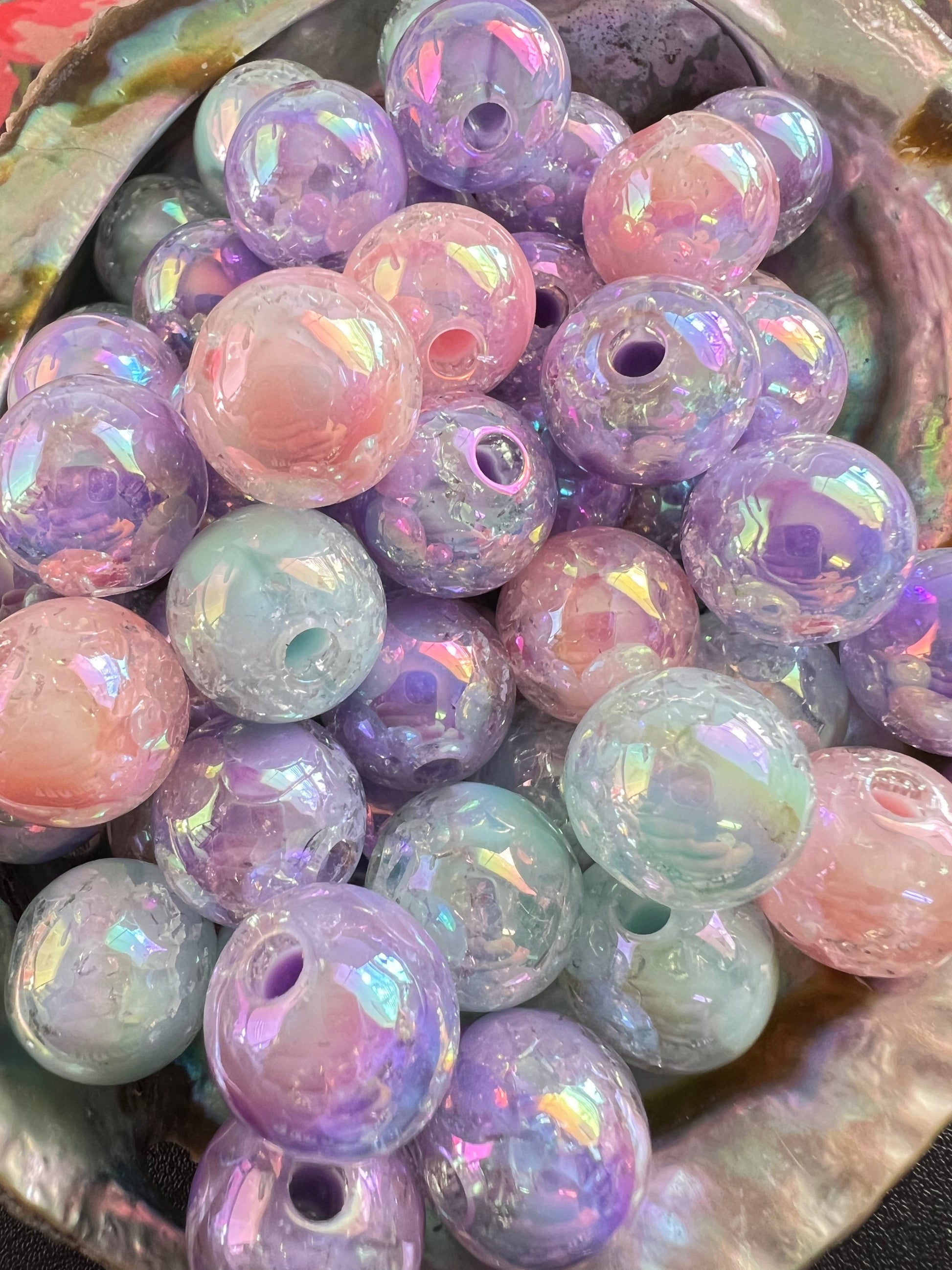 10 PCS - 15mm Round Pastel Opaque Acrylic AB Crackle Beads image 0