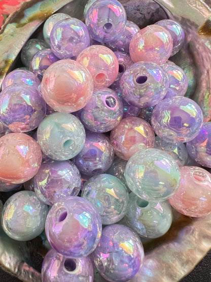 10 PCS - 15mm Round Pastel Opaque Acrylic AB Crackle Beads image 0