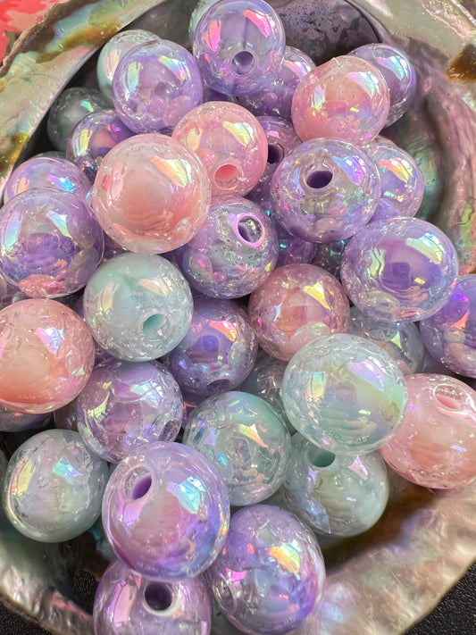 10 PCS - 15mm Round Pastel Opaque Acrylic AB Crackle Beads image 0