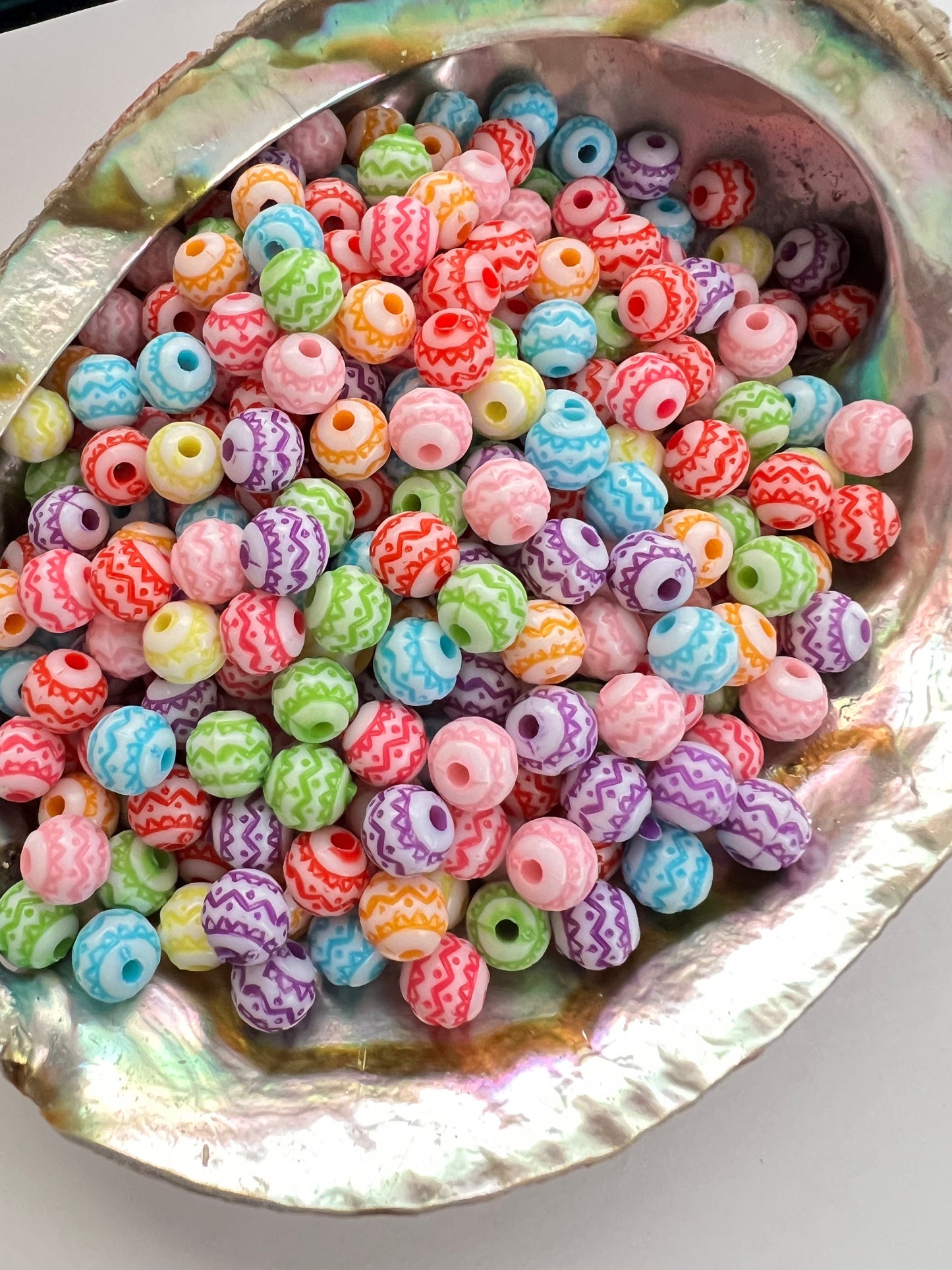 20 PCS - 8mm Small Round Shaped Aztec/Swirl/Design Multi color/Rainbow Beads image 1