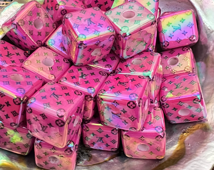 5PCS Choose Your Design, LoVe, C/C, DI OR, Colors, Cube/Square UVAB Coated Beads image 6