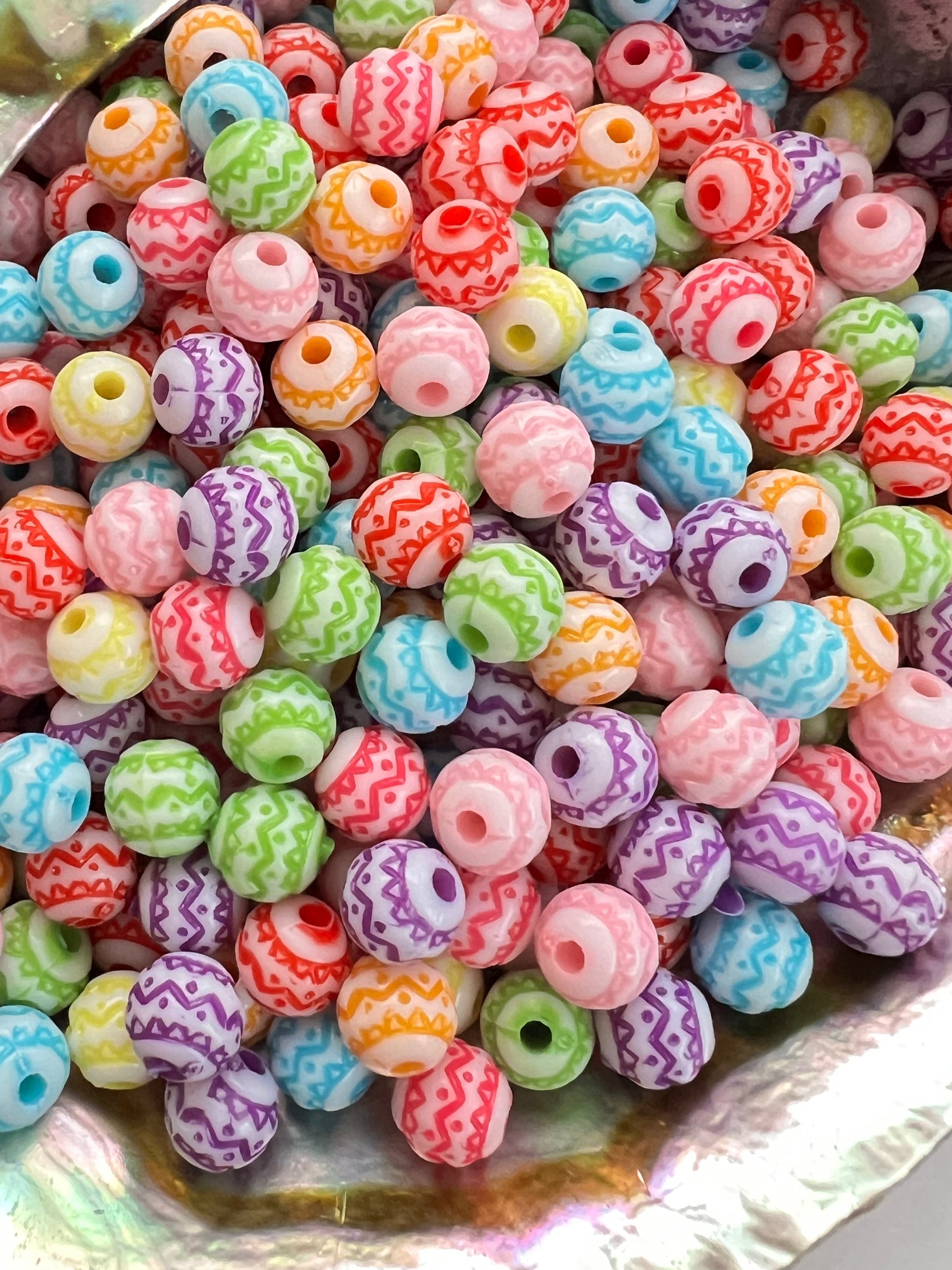 20 PCS - 8mm Small Round Shaped Aztec/Swirl/Design Multi color/Rainbow Beads image 0