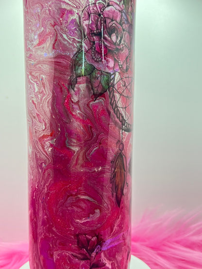 (1)- RTS 30oz Straight Dreamcatcher Rose Pinks/Silver ink/glitter Epoxy Tumbler image 4