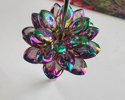 5 SETS-15 Pieces 38mm Lotus Flower Beads Aura Black UVAB Iridescent Rainbows image 0