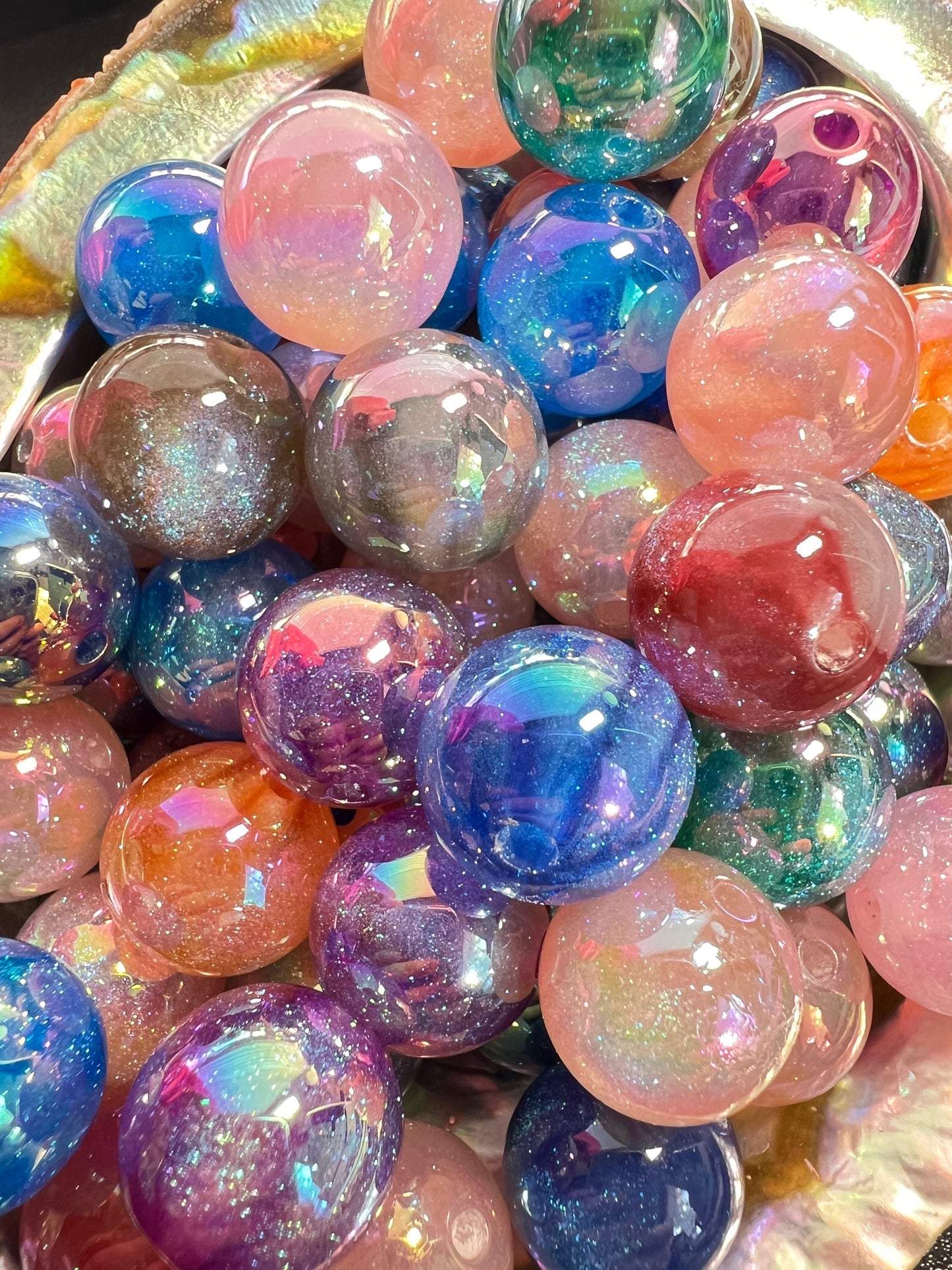 10 PCS -16mm STUNNING Multicolor  Rainbow UVAB Galaxy Shimmer Acrylic Beads image 2