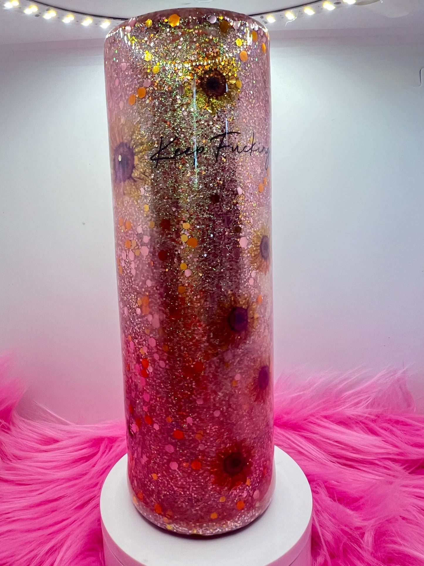   (1)- RTS 30oz Straight Peach/Pink/Yellow Keep Going ink/glitter Epoxy Tumbler image 0