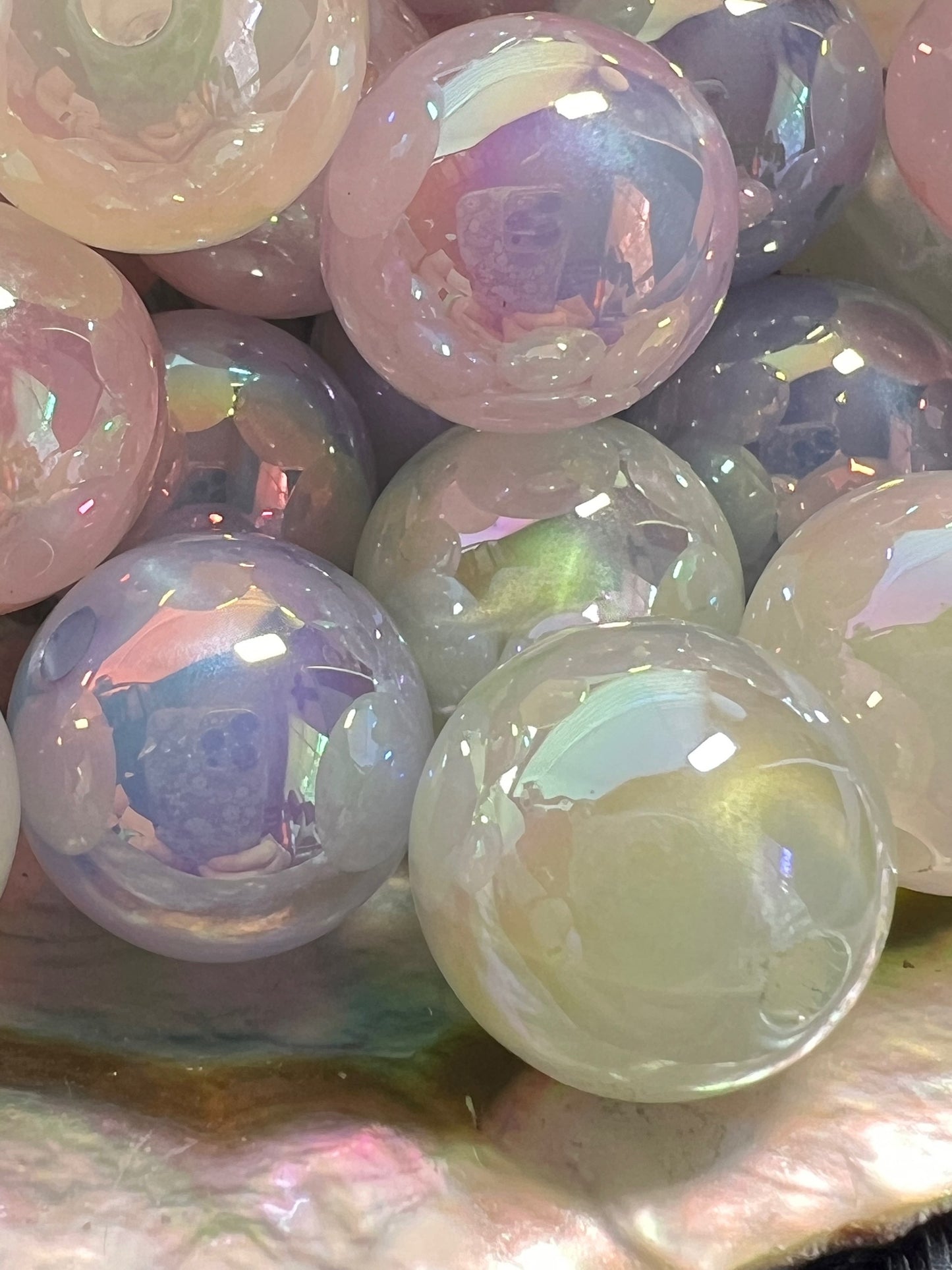 10 PCS- 15mm Pastel Rainbow UVAB Galaxy Iridescent Glitter Acrylic Beads image 3