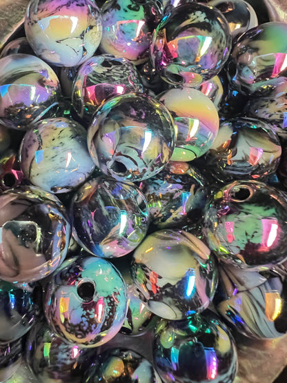 10 PCS - 16mm Round Marble/Swirl UVAB White/Black Acrylic Beads image 0