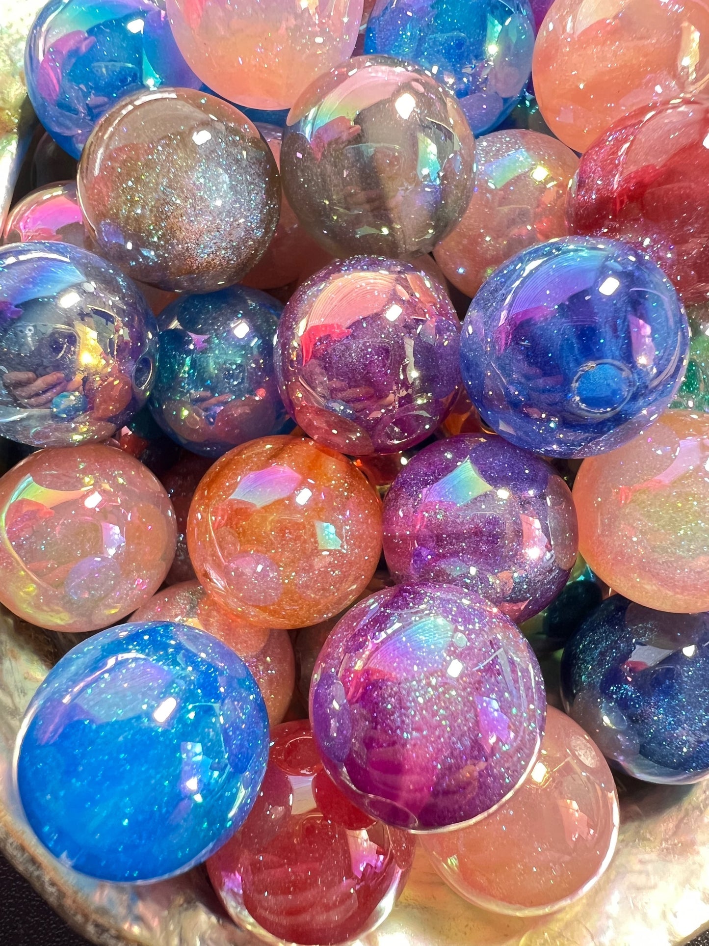 10 PCS -16mm STUNNING Multicolor  Rainbow UVAB Galaxy Shimmer Acrylic Beads image 1