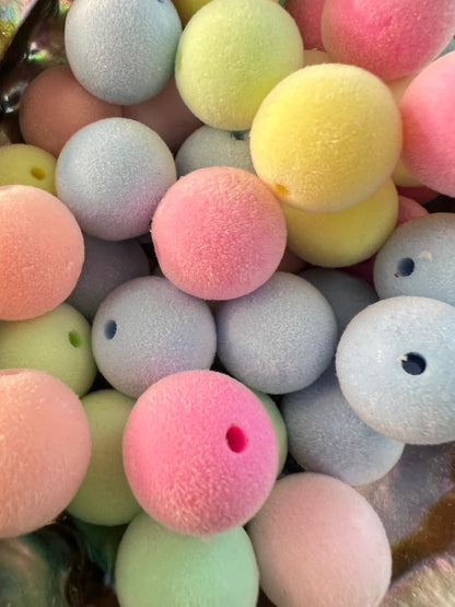 10PCS- 15mm Fuzzy/Flocked Velvet PASTEL Mixed Colors, Soft touch, Round Beads image 2