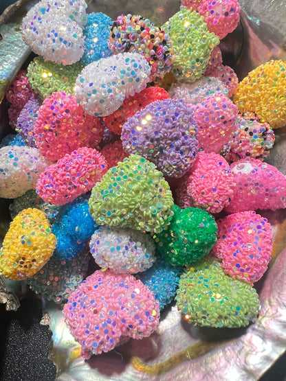 10 PCS- 19MM Glitter Coated Multi Colored Heart Focal Beads image 1