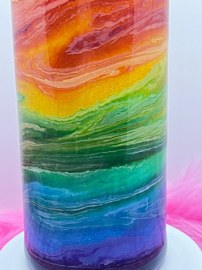 (1)- RTS 30oz Straight RAINBOW ink/glitter Epoxy Tumbler image 1