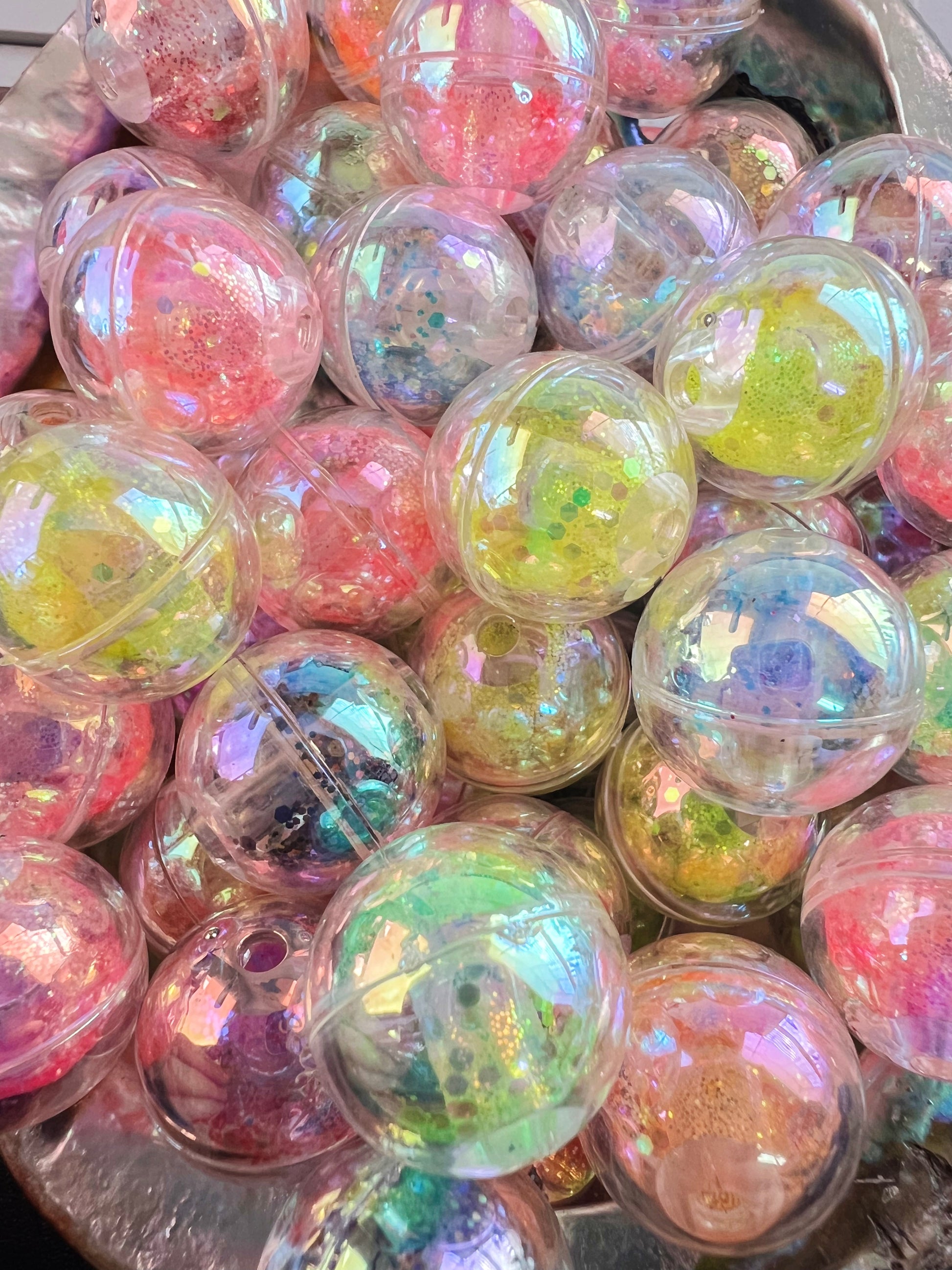 5 PCS- 18mm Bright Neon UVAB W/Glitter inside Mixed Colors Round Acrylic Beads image 3