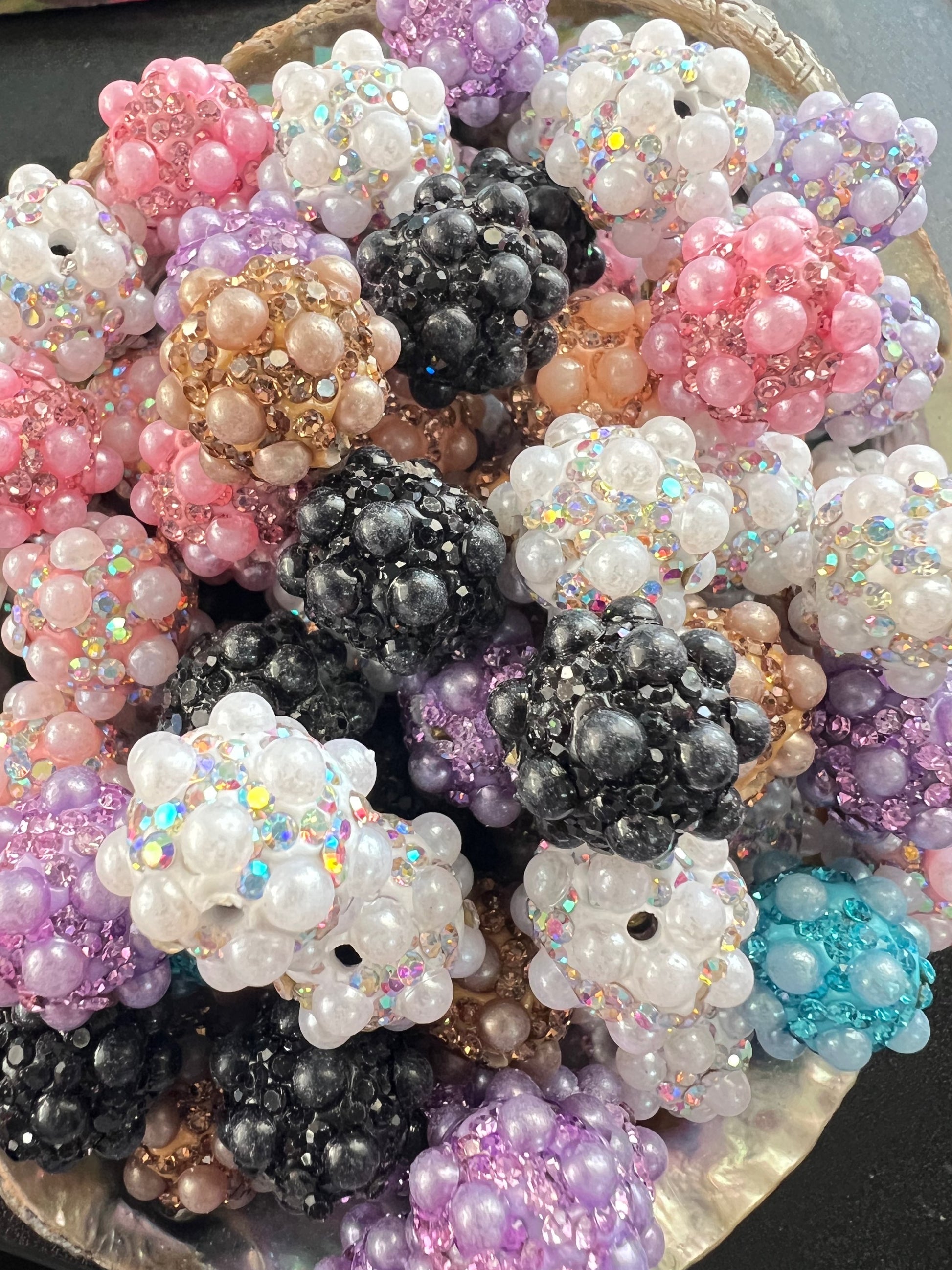 5 PCS - 16mm Beautiful Fancy Round Multicolor Rhinestone/Pearl Acrylic Beads image 3