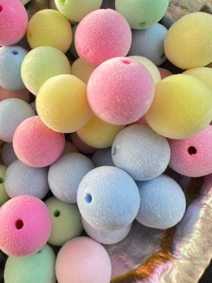 10PCS- 15mm Fuzzy/Flocked Velvet PASTEL Mixed Colors, Soft touch, Round Beads image 0
