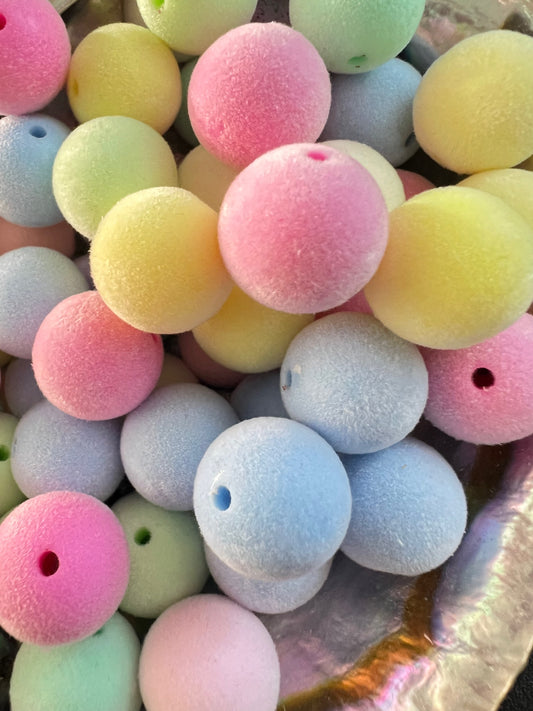 10PCS- 15mm Fuzzy/Flocked Velvet PASTEL Mixed Colors, Soft touch, Round Beads image 0