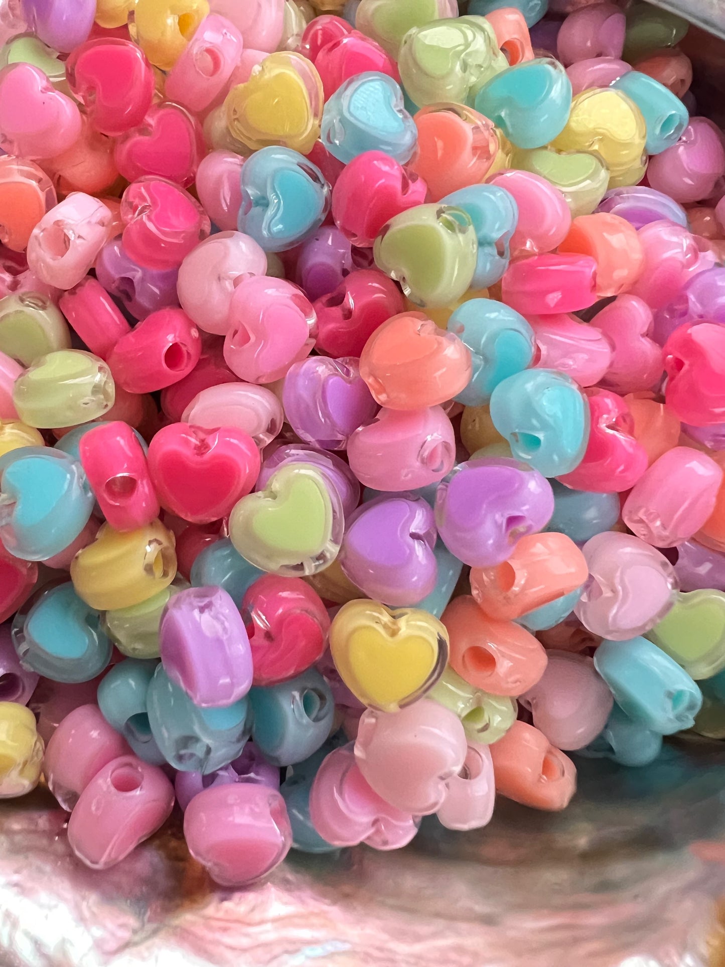 20 PCS - 8mm Double Layer 3D Heart Shaped Multicolored Rainbow Acrylic Beads image 1