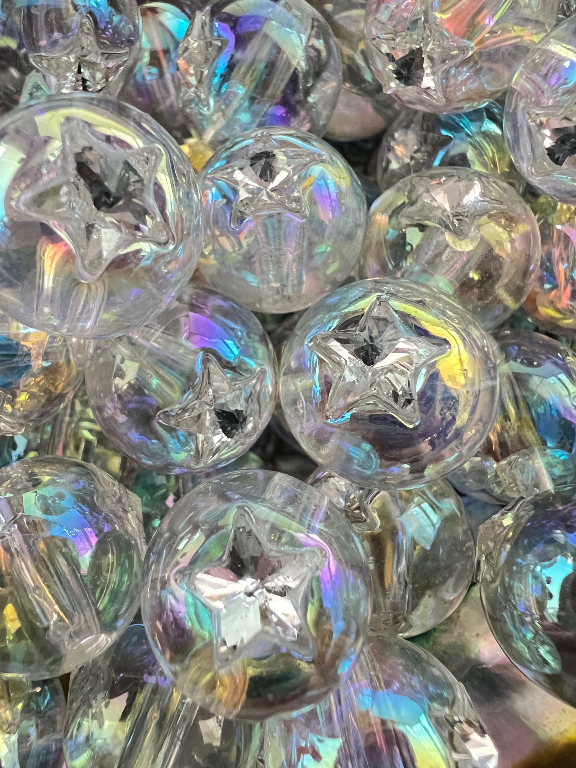 10 PCS- 15mm  Clear UVAB with Rhinestone STAR Transluscent Round Acrylic Beads image 1