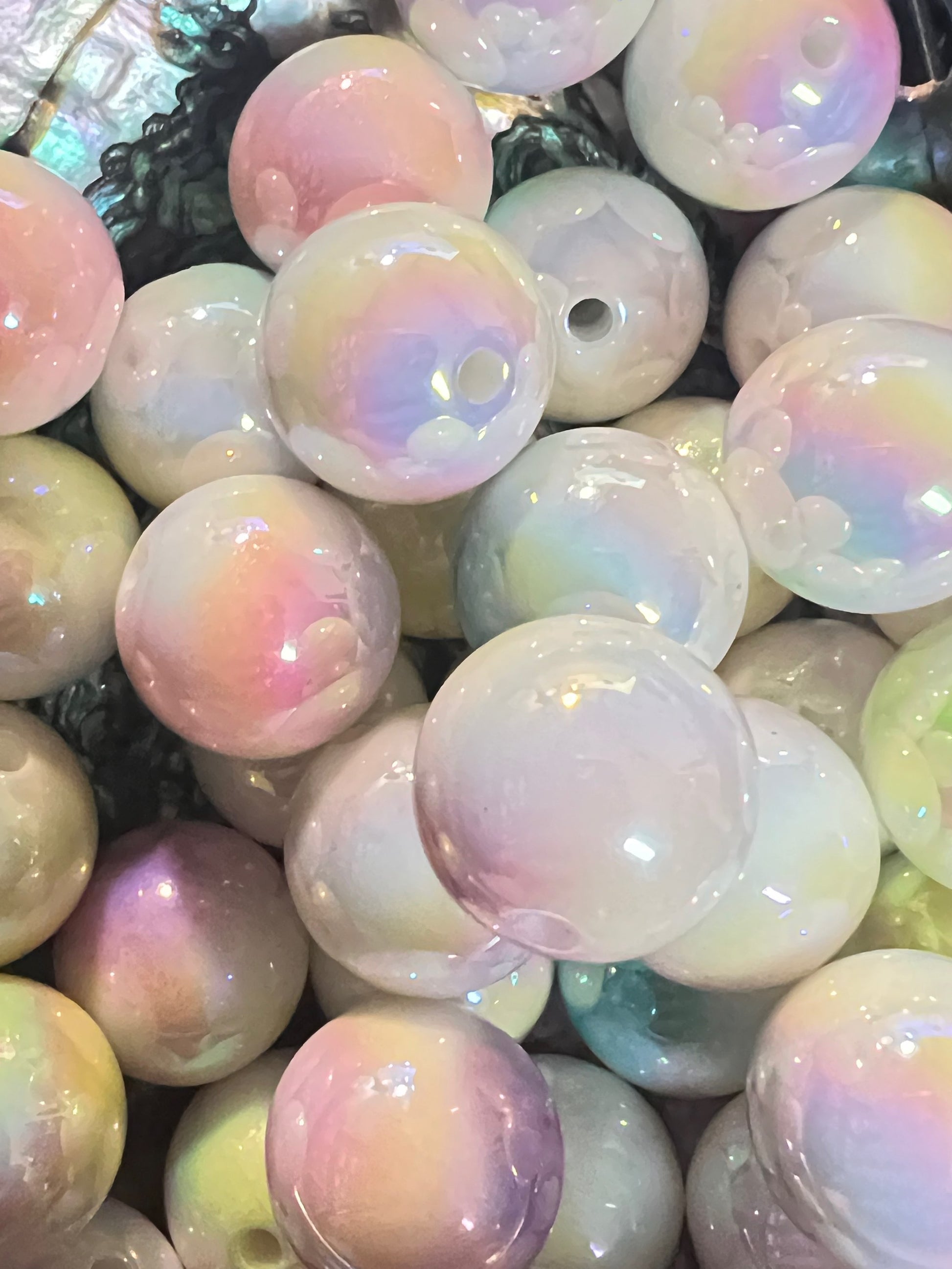 10 PCS-15mm Shiny Multicolor Pastel Ombre White UVAB Rainbow Acrylic Beads image 1