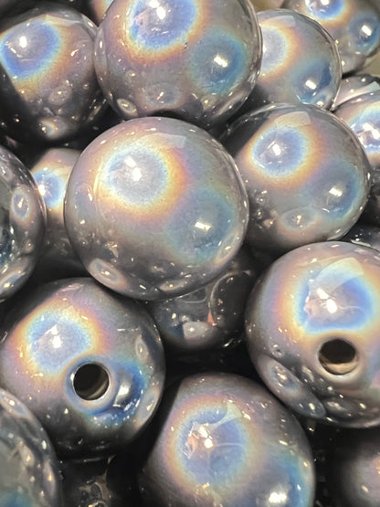 10 PCS - 16mm Gray Glossy Holographic/Metallic Acrylic Beads image 0