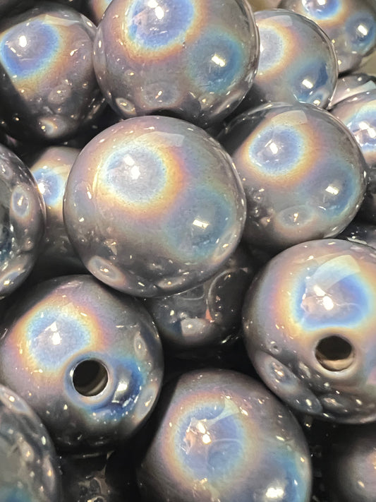 10 PCS - 16mm Gray Glossy Holographic/Metallic Acrylic Beads image 0