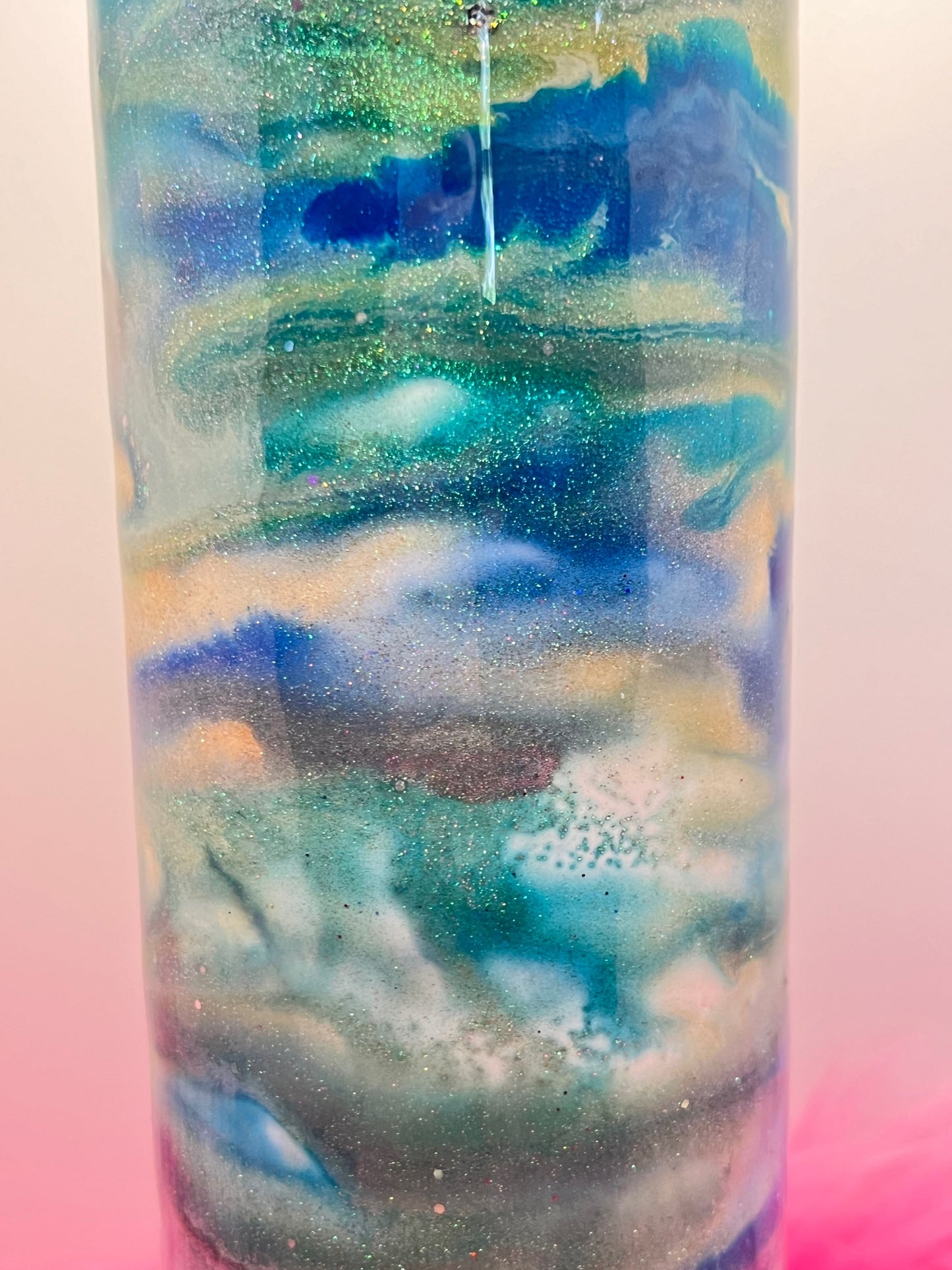  (1)- RTS 30oz Straight Beach Inspired blue/teal/silver ink/Epoxy Tumblere image 2