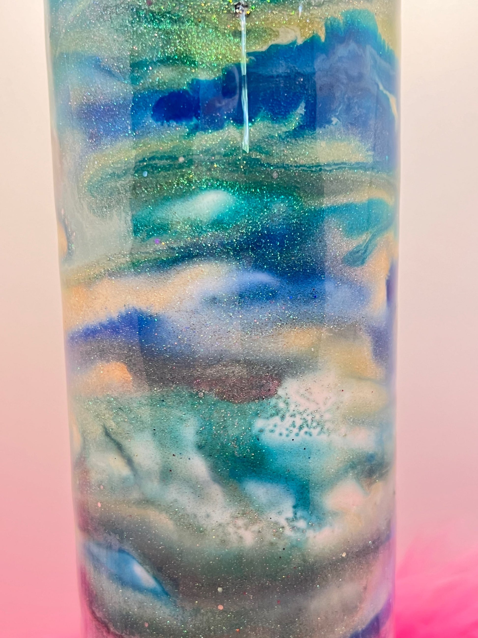  (1)- RTS 30oz Straight Beach Inspired blue/teal/silver ink/Epoxy Tumblere image 2