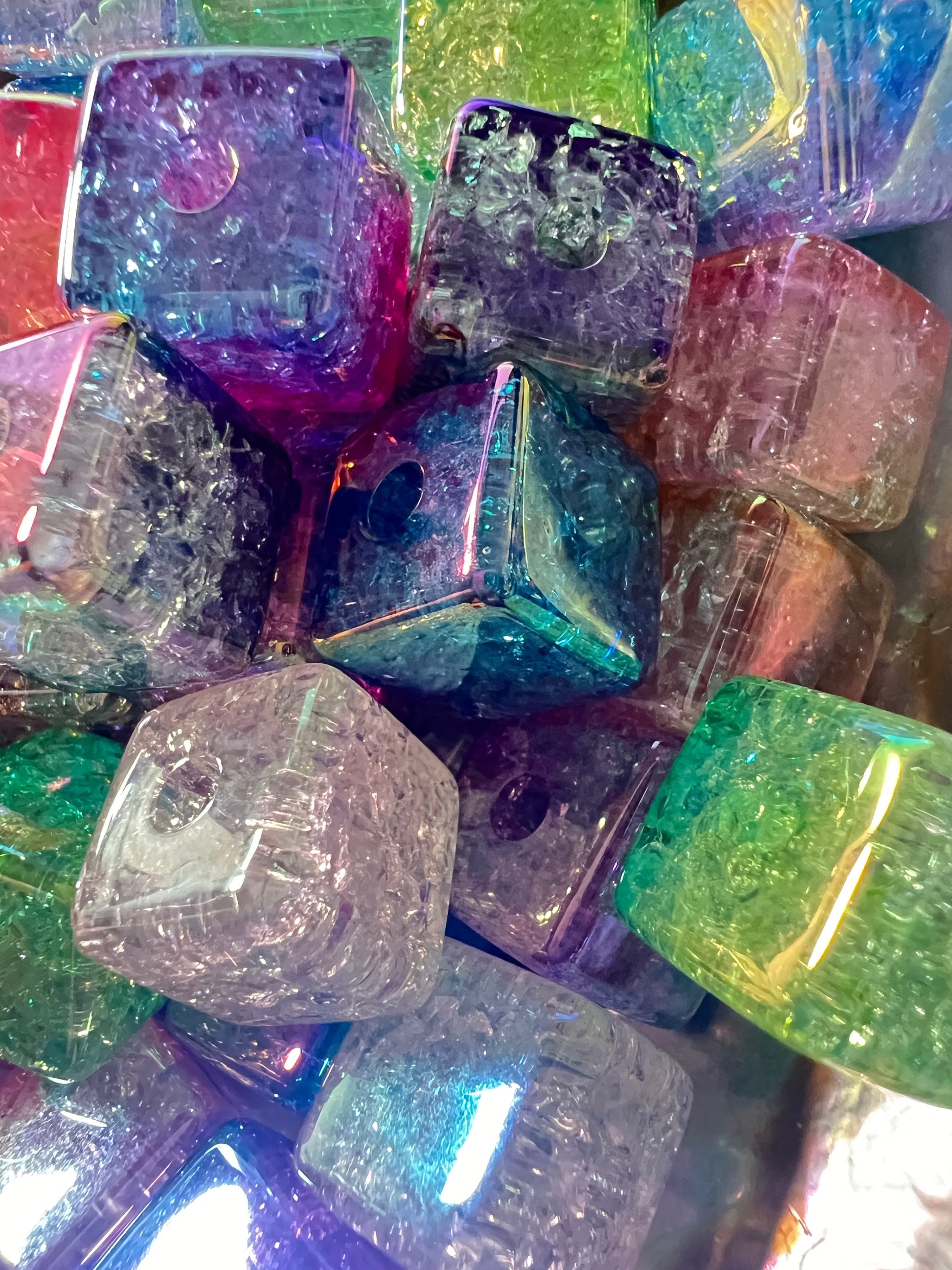 10 PCS- 14mm Clear Double Color UVAB Iridescent Rainbow Crackle Cube Beads image 0