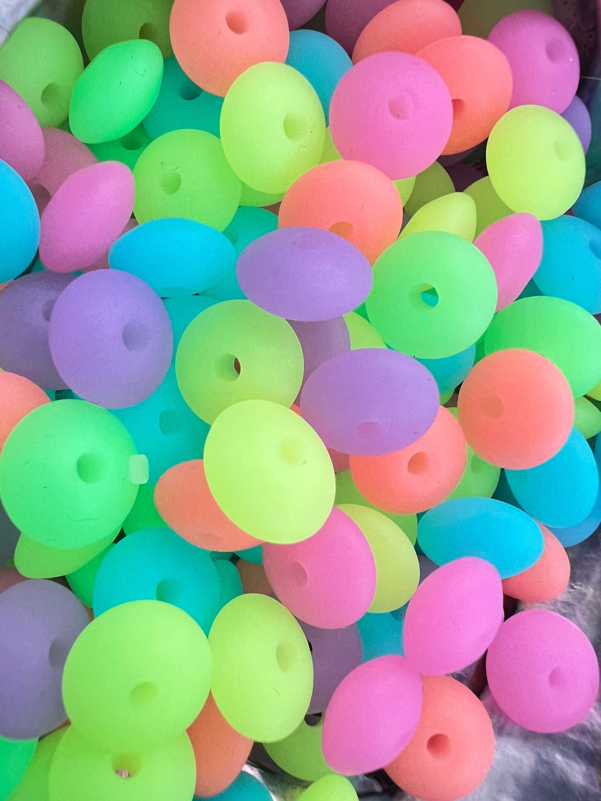 25 PCS- 11mm Silicone GLOW Multicolored/Brights/ Lentils/Spacer/ Wheel Beads image 2