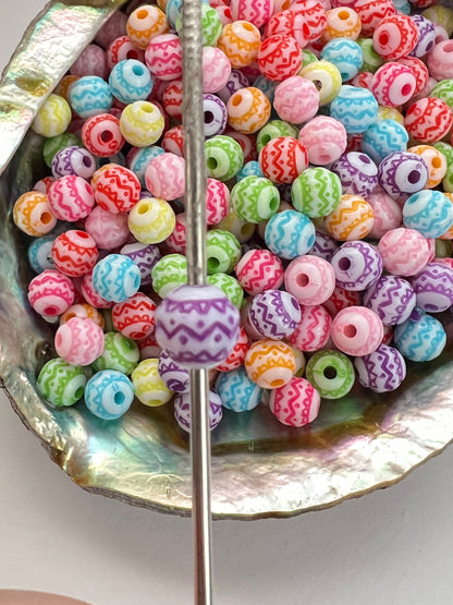 20 PCS - 8mm Small Round Shaped Aztec/Swirl/Design Multi color/Rainbow Beads image 2