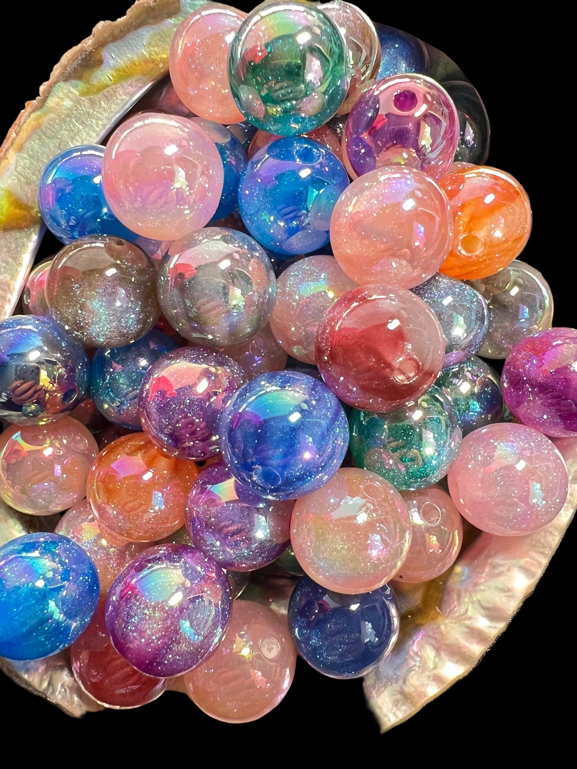 10 PCS -16mm STUNNING Multicolor  Rainbow UVAB Galaxy Shimmer Acrylic Beads image 0