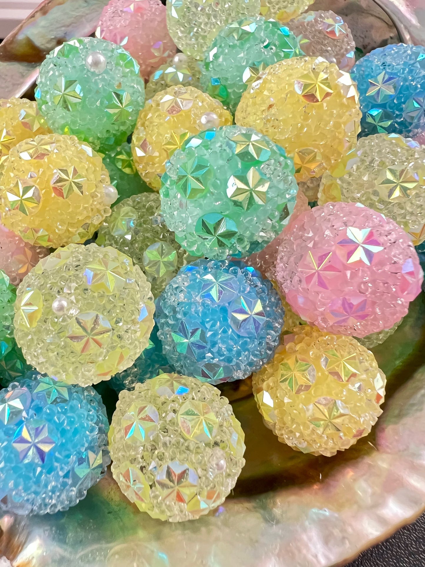 10 PCS- 16mm Sugar Coated Round With Stars Mixed Color AB Beads image 0
