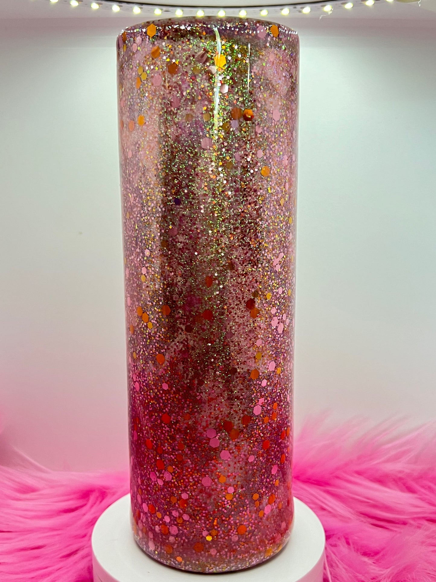   (1)- RTS 30oz Straight Peach/Pink/Yellow Keep Going ink/glitter Epoxy Tumbler image 1