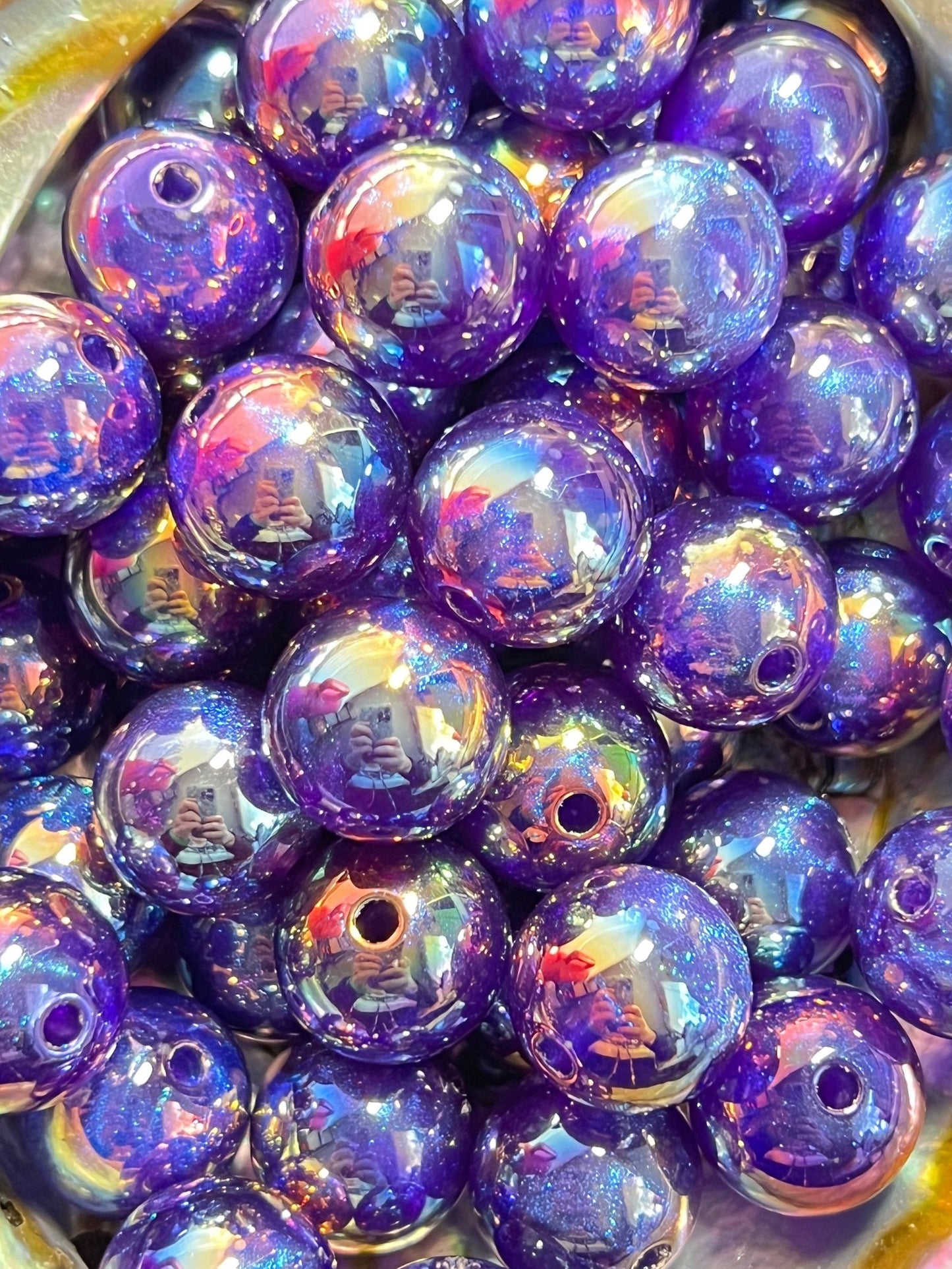 10 PCS-15mm Deep Purple/Blue Rainbow UVAB Galaxy Iridescent Glitter Acrylic Bead image 0