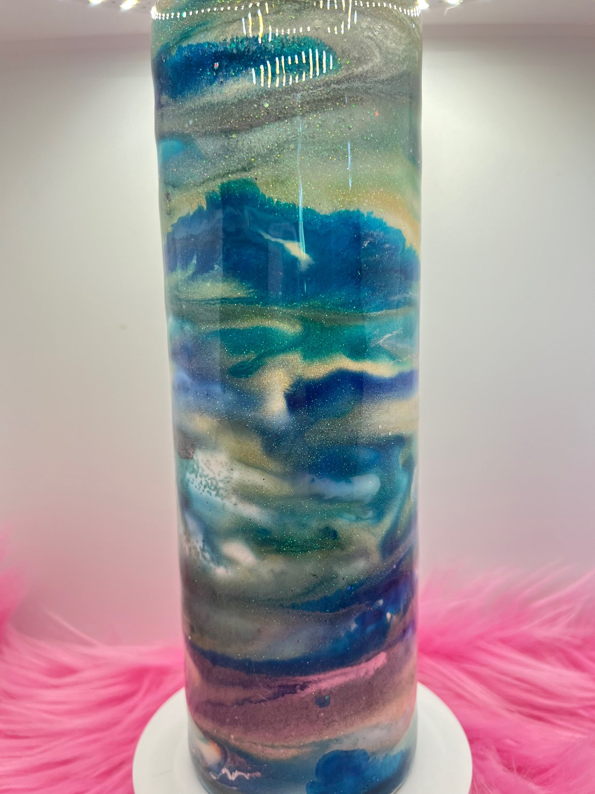  (1)- RTS 30oz Straight Beach Inspired blue/teal/silver ink/Epoxy Tumblere image 1