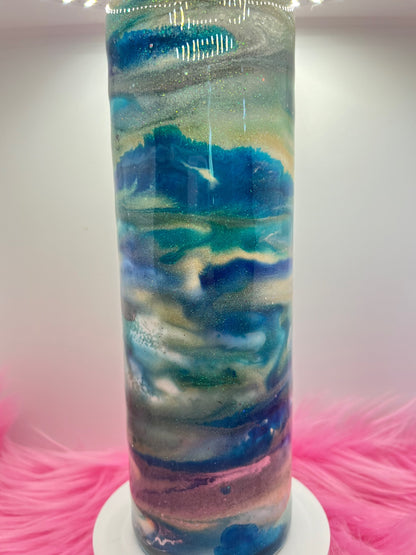  (1)- RTS 30oz Straight Beach Inspired blue/teal/silver ink/Epoxy Tumblere image 1