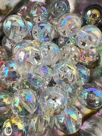 10 PCS- 15mm  Clear UVAB with Rhinestone STAR Transluscent Round Acrylic Beads image 0