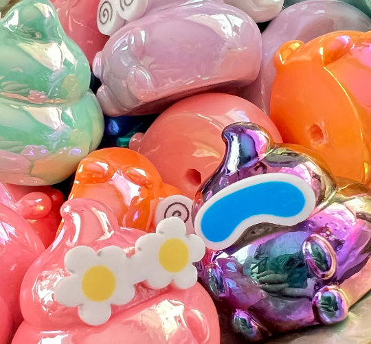 2PCS- UVAB Mixed Colors POOP emoji swirl beads image 0