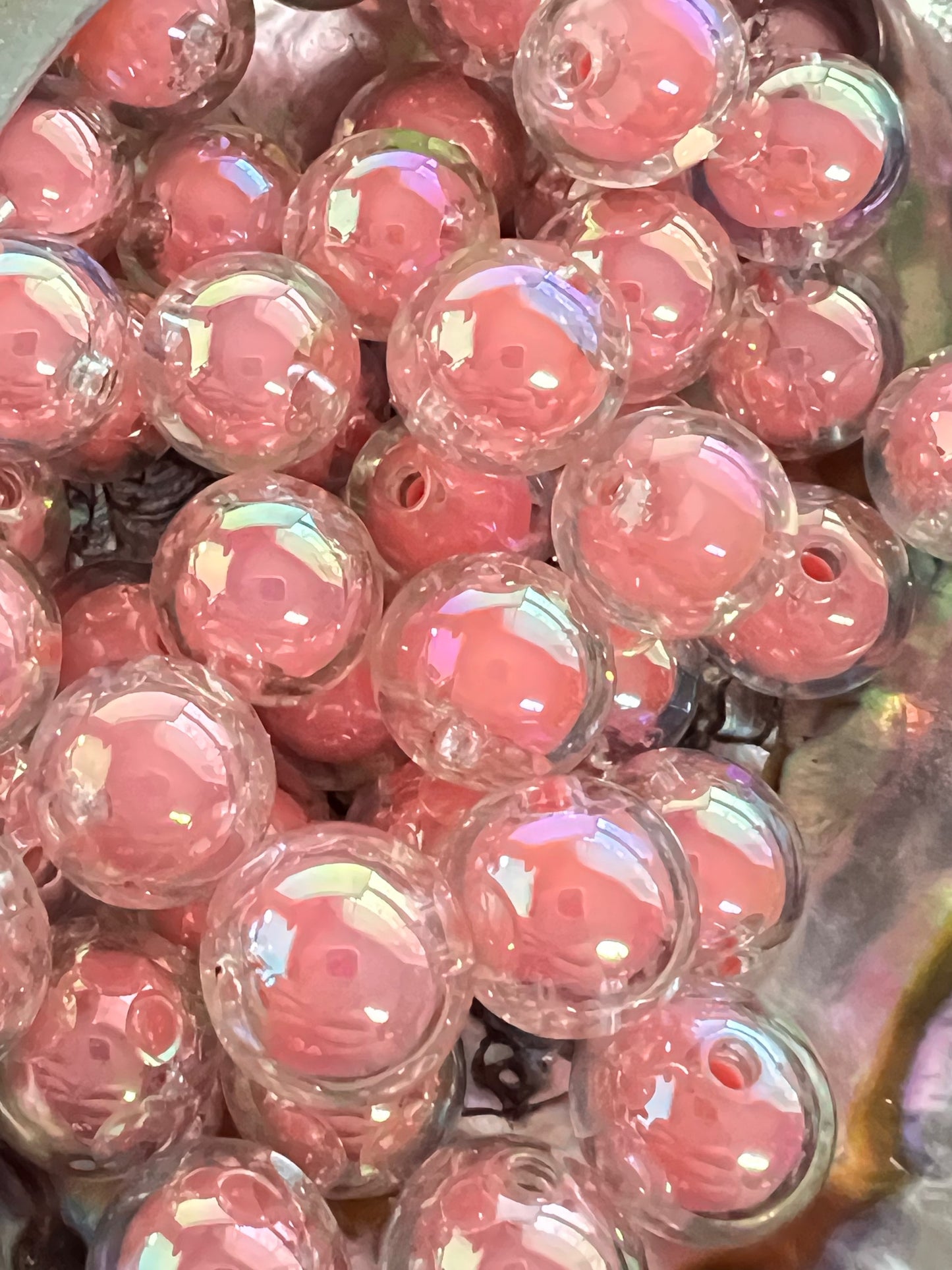 10 PCS - 15mm Jelly CORAL UVAB  Double Layer Round  Acrylic Beads image 1