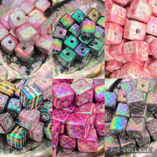 5PCS Choose Your Design, LoVe, C/C, DI OR, Colors, Cube/Square UVAB Coated Beads image 0