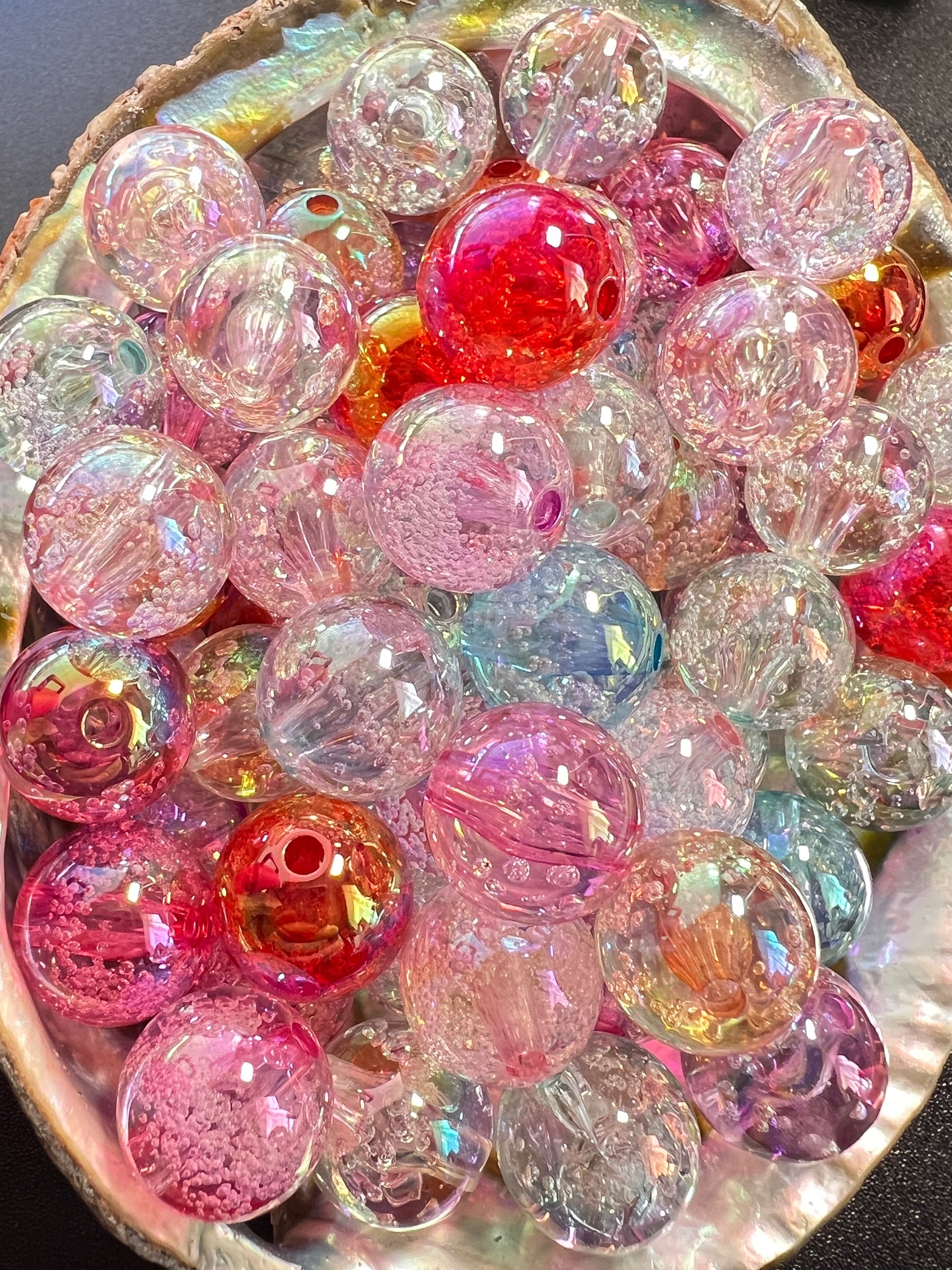 10 PCS- 15mm Multicolored Transparent UVAB Acrylic Galaxy Shimmer Bubble Beads image 2