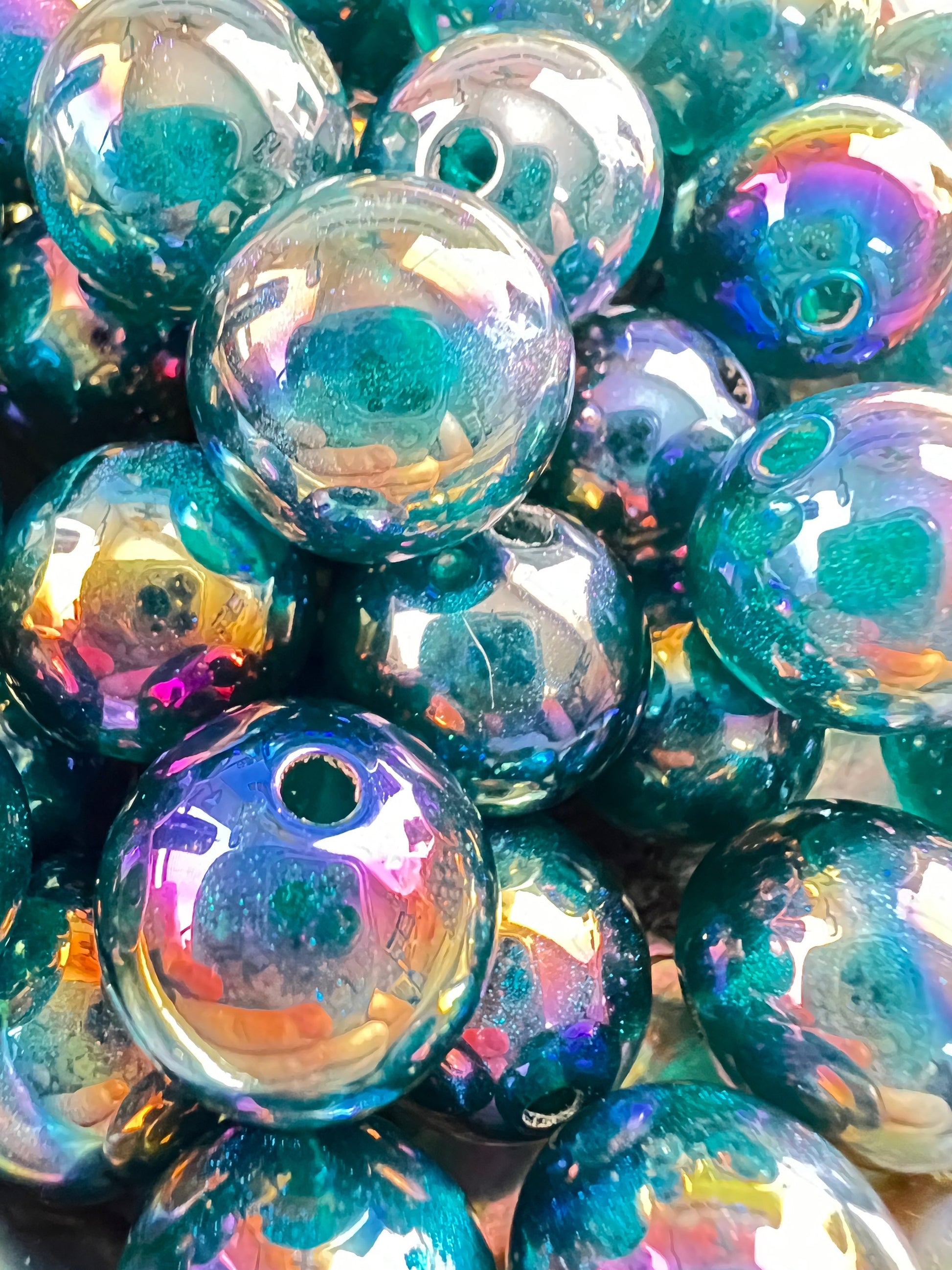 10 PCS -15mm STUNNING Blue/Teal Galaxy UVAB Rainbow Shimmer Acrylic Beads image 3
