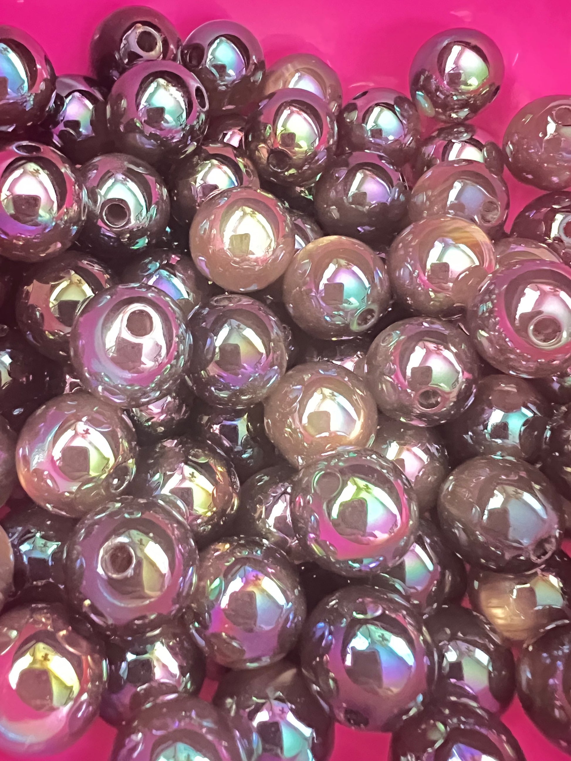 5 PCS- 15mm Gray/Brown/Tan with GOLD Cat EYE UVAB  Round Acrylic Beads image 0