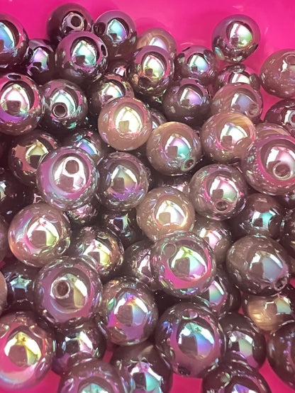 5 PCS- 15mm Gray/Brown/Tan with GOLD Cat EYE UVAB  Round Acrylic Beads image 0