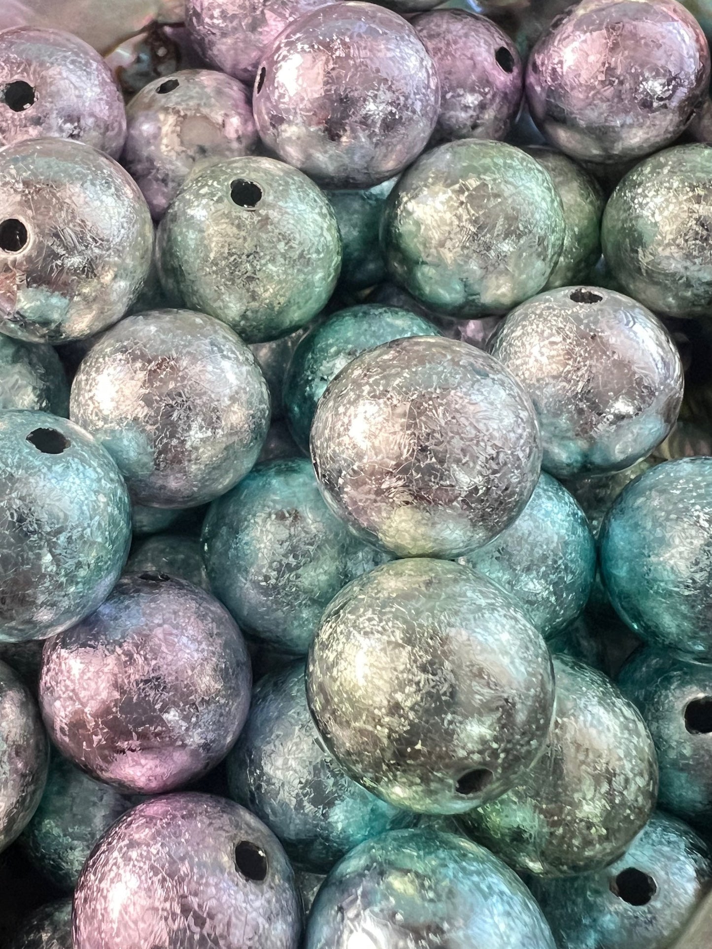 10 PCS- 15mm Round Metallic Matte Flaked Pastel Round Beads image 0
