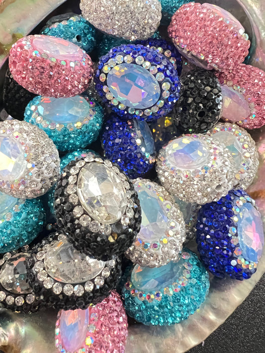 5 PCS - 24mm Fancy Oval Multicolor Rhinestone UVAB Acrylic Beads image 0