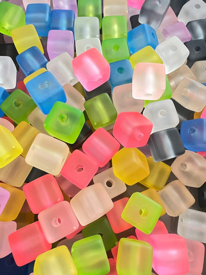10 PCS- 14mm Silicone Touch Transparent Mixed Color Cube/Square Beads image 0