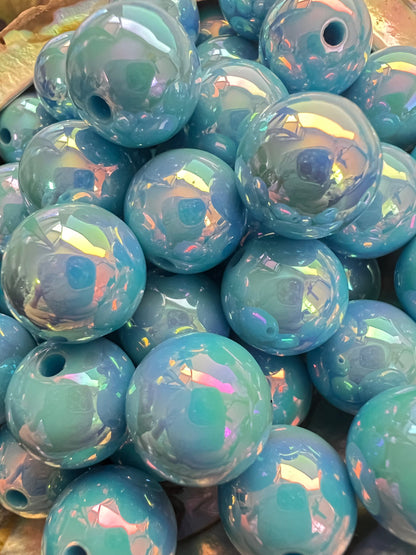 10 PCS - 15mm AZURE BLUE UVAB Rainbow Round Acrylic Beads image 2