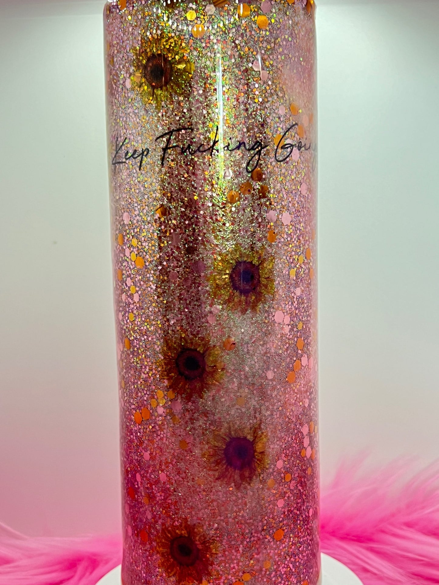   (1)- RTS 30oz Straight Peach/Pink/Yellow Keep Going ink/glitter Epoxy Tumbler image 2
