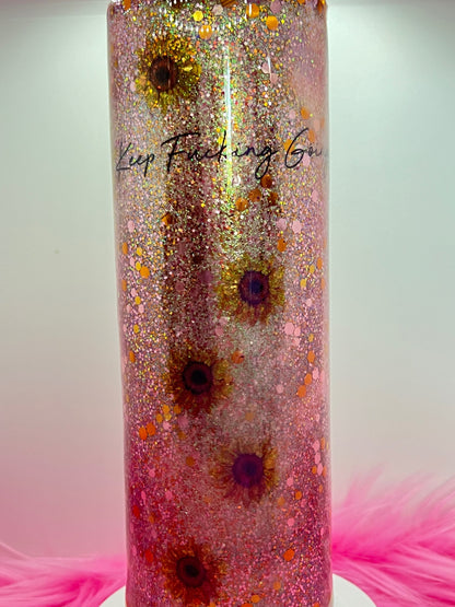   (1)- RTS 30oz Straight Peach/Pink/Yellow Keep Going ink/glitter Epoxy Tumbler image 2